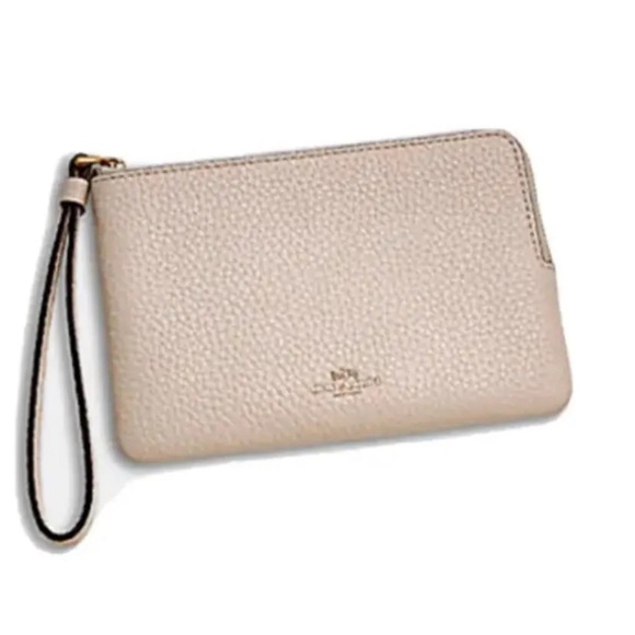 COACH Corner Zip Pouch Wristlet Pebbled Leather Chalk C3650G NWT - Picture 3 of 5